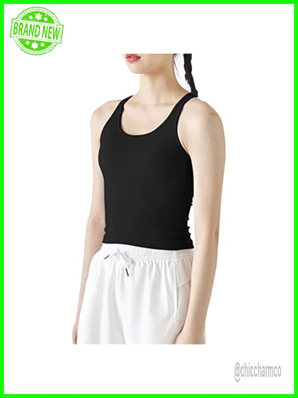 Seamless Ribbed Racerback Sports Bra Tank Top with Built-in Bra